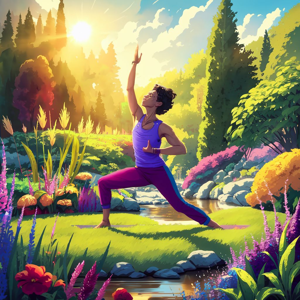 Mulher faz yoga ao ar livre em meio à natureza.