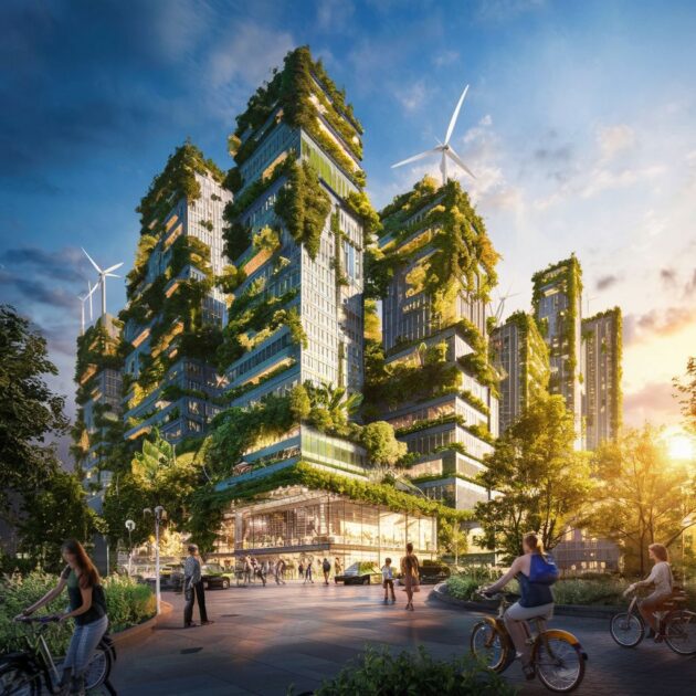 Esverdeando as cidades. Prédios cheios de vegetação.