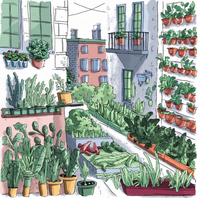 Horta em ambiente urbano.