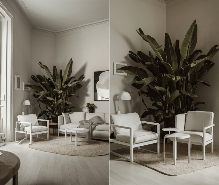 Plantas grandes, com formas simples e elegantes, combinam muito bem com a decoração minimalista