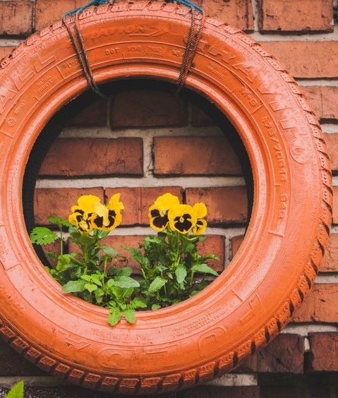 O reaproveite de pneus é um clássico em decoração com plantas